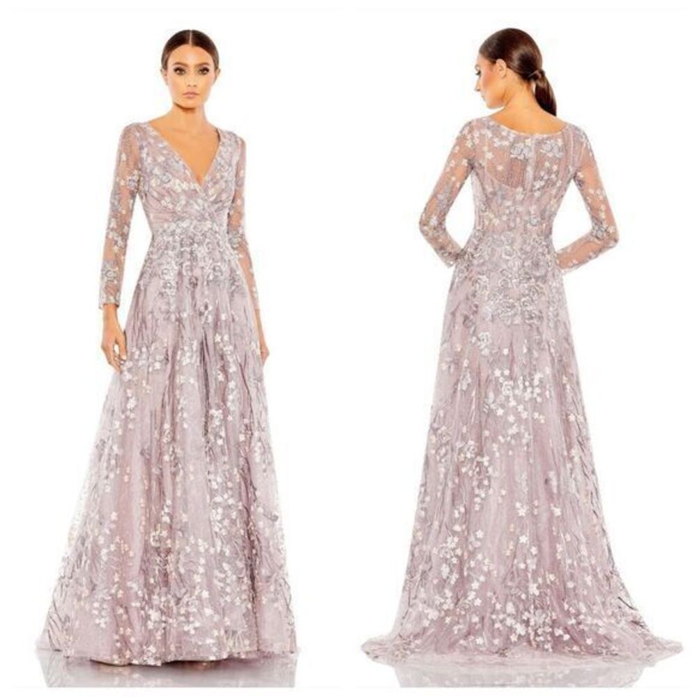 Mac Duggal 20255 Embroidered Lace Wrap Illusion A-Line Gown Lilac Size 16